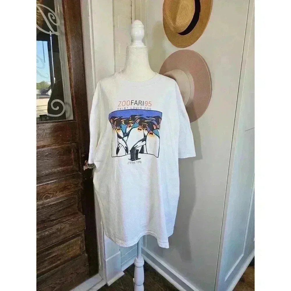 Vtg 90s STL Zoo Men's Size 2XL White T-Shirt